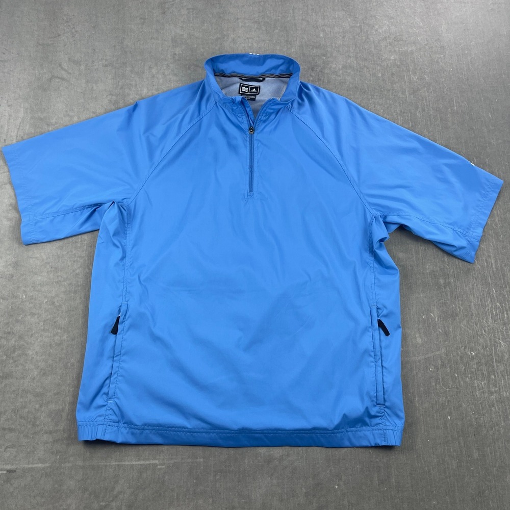 Adidas‎ Mens Large Blue Short Sleeve 1/4 Zip Windbreaker Pullover ClimaProof